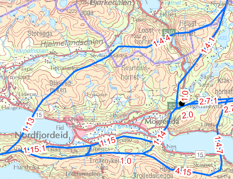 Side 245 8.3.5 Omsøkt hovedalternativ 1 vestre trasé fra Movatnet til Veten Alternativ 1.4.4-1.