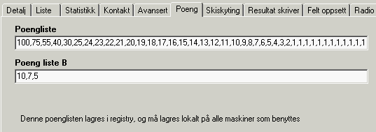 Poengliste Etiming kan håndtere poeng på flere måter.