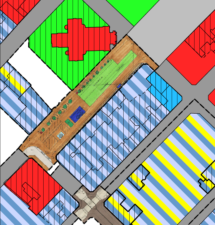 PLANSTATUS 1.5 Kommuneplanen I kommuneplanen er planområdet avsatt som senterområde. 1.6 Kommunedelplan av 2014 Bybebyggelse Sentrumsformål spesialområde bevaring, med unntak av Rådhusgata 14 og 14a.