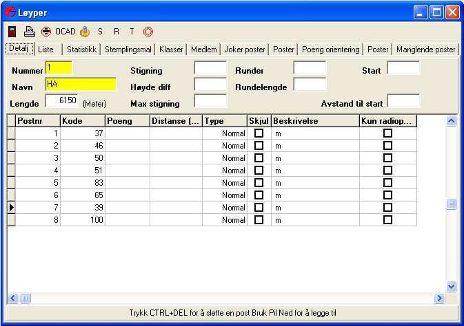 Side 7 4 Registrere poster i løyper Selv om alle løypene ble importert da du laget databasen, er det ingen poster i dem. Klikk på snarveien for løyper for å åpne skjemaet for løypene.