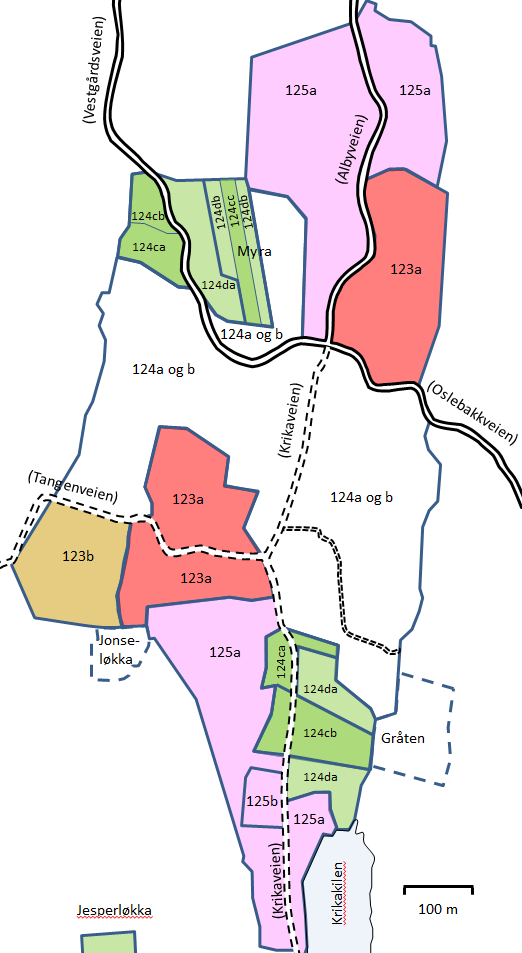 denne gårdsparten, dvs. eiendom 123a, solgt på auksjon og tilslaget gikk til Markus Thorsen som bodde på gårdsbruket tvers over veien (i dag med adresse Oslebakkveien 4).