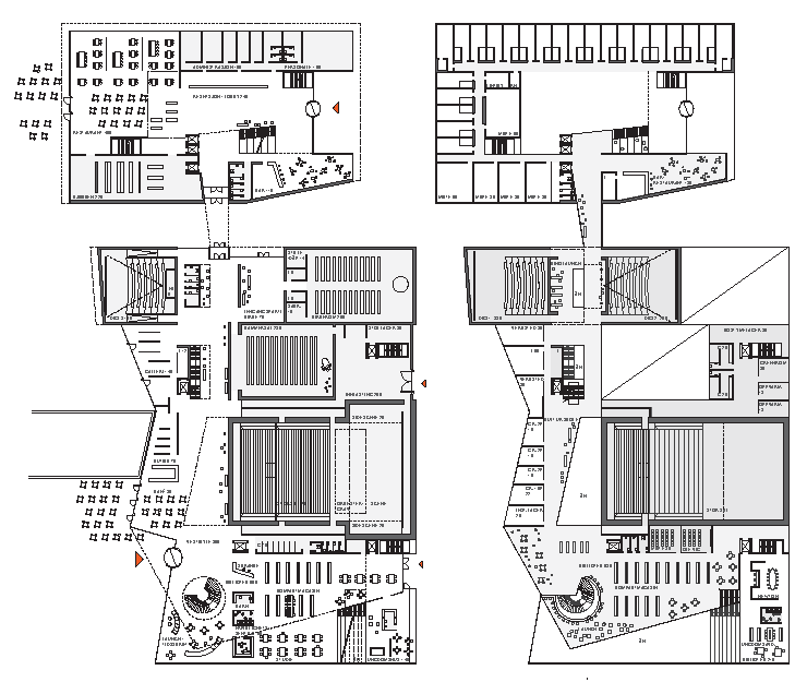 1 etasje 2 etasje Løsningen for kirka svarer godt på funksjonsprogrammets tanke om integrering, den inngår som en naturlig del av bygget, og bidrar til å øke sambruksmulighetene i bygget.