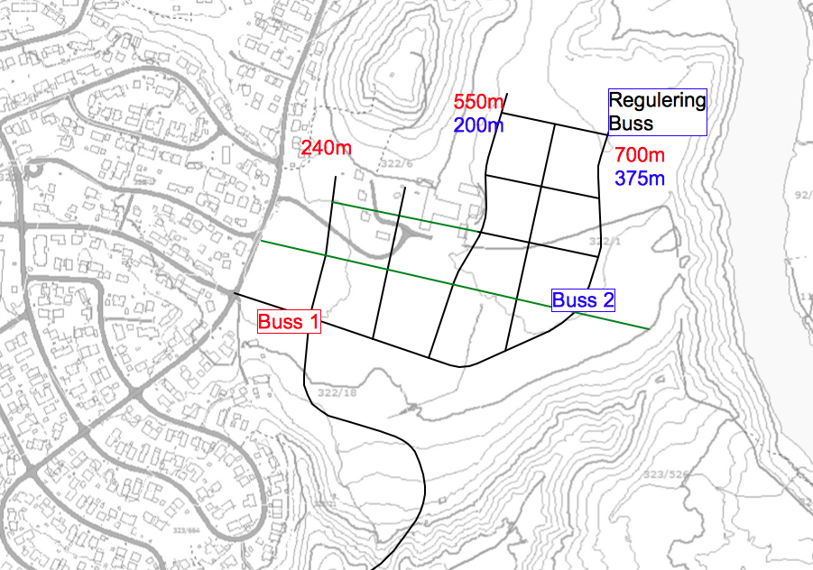 Side 18 Fig. Forslag til regulerte busstopp på Hallsteingårdgård og avstander til disse målt langs korteste gangvegrute.