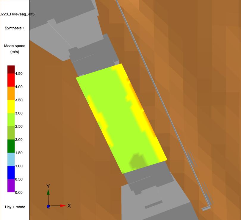 KVT/ALL/2015/N014 Rev.2 Figur 13: Middelvind for takterrase på nivå 7. Figur 11, Figur 12 og Figur 13 viser at middelvindnivået er høyere på takterrassene enn ved bakkenivået som vist i Figur 2.