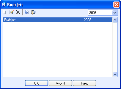 REGNSKAP Budsjettlisten - Velg budsjett eller lag et nytt Når du velger Budsjett fra Vis-menyen eller ved hjelp av en annen snarvei får du opp en liste over budsjetter du har opprettet tidligere.