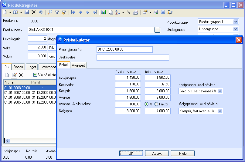 PRODUKTREGISTERET Tips! Du kan eksportere en rekke lister og tabeller til Microsoft Excel ved hjelp av en meny på høyreklikk.