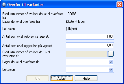 PRODUKT Hvordan overføre beholdning mellom ulike varianter av ett produkt?