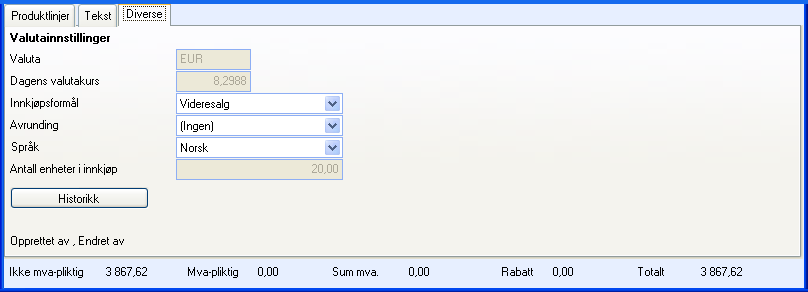 INNKJØPSREGISTERET Tips! I firmainnstillingene for innkjøp kan du velge en fast tekst for innkjøp, som automatisk vil komme med på alle nye innkjøp.