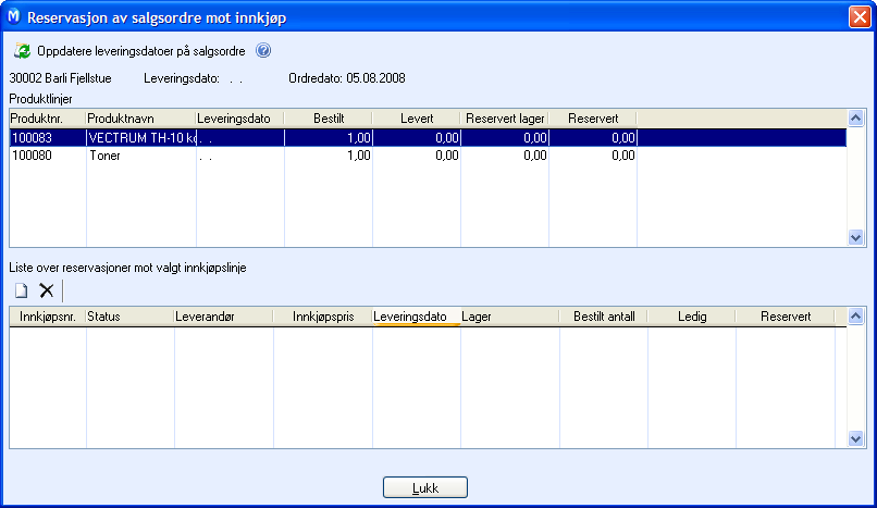 INNKJØPSRESERVASJONER Hvordan reservere et innkjøp for en bestemt salgsordre? Du kan reservere et innkjøp slik at det reserveres mot en bestemt salgsordre.