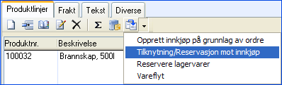 INNKJØP Hvordan reservere lagervarer/reservere på innkjøp? Du kan reservere produkter i salgsordrer i forhold til varer som ligger på lager eller varer som finnes i innkjøp.