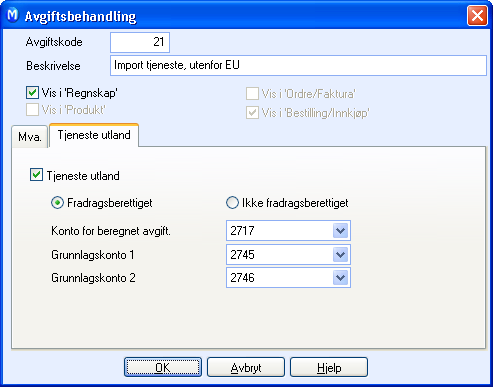 MVA/AVGIFTSREGISTERET Tips! Dersom din virksomhet tidligere ikke har vært avgiftspliktig, kan du endre dette under Vis - Innstillinger - Firma - Økonomi/Land.