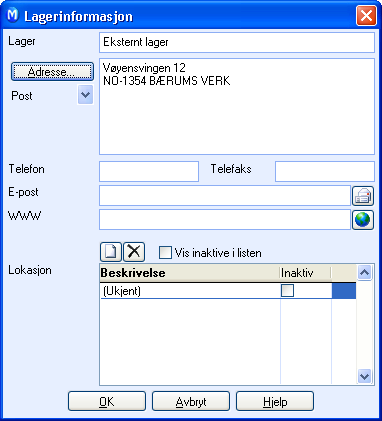 LAGER 6. Klikk OK. Du kan nå benytte produktene på det aktuelle lageret. Tips! I produktregisteret, fanekortet Lager kan du også knytte hvert enkelt produkt til lageret. Lagerinformasjonsvinduet Tips!