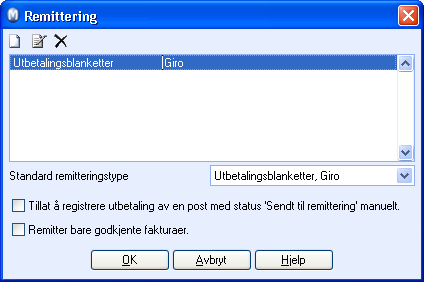 BETALINGSOPPFØLGING Kom i gang med manuell remittering Ved manuell remittering kan du bruke programmet til å skrive ut betalingsoversikt og utbetalingsblanketter (giro).