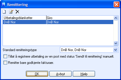 BETALINGSOPPFØLGING Innstillinger for Remittering I programmet kan du enten benytte deg av automatisk remittering eller manuell remittering for å forenkle utbetalinger av lønn og/eller