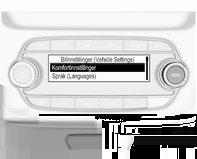 Instrumenter og betjeningselementer 105 I de tilsvarende undermenyene kan følgende innstillinger endres: Bilinnstillinger (Vehicle Settings) Klima og luftkvalitet Maks. hast.