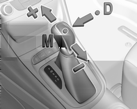 148 Kjøring og bruk Tenningsnøkkelen kan bare tas ut i girspakstilling P. Manuell modus Flytt girspaken ut av posisjonen D mot venstre til posisjonen M.