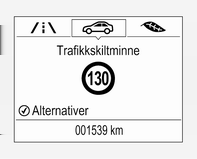 178 Kjøring og bruk Et utropstegn i en ramme indikerer at det er oppdaget et ekstra skilt som systemet ikke kan identifisere entydig.