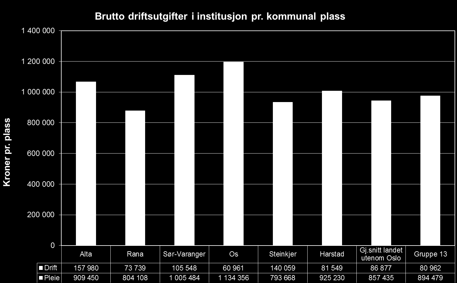 Bruttokostnad pr plass