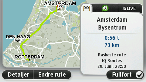 8. Trykk på Fullført når den nye ruten vises. For mer informasjon om ruten kan du trykke på Detaljer.
