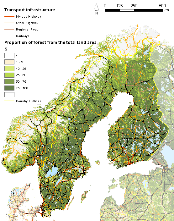 Dette kan delvis forklares med geografiske forhold, som at veitettheten i Norge er lavere enn i Sverige og Finland (Tabell 18).