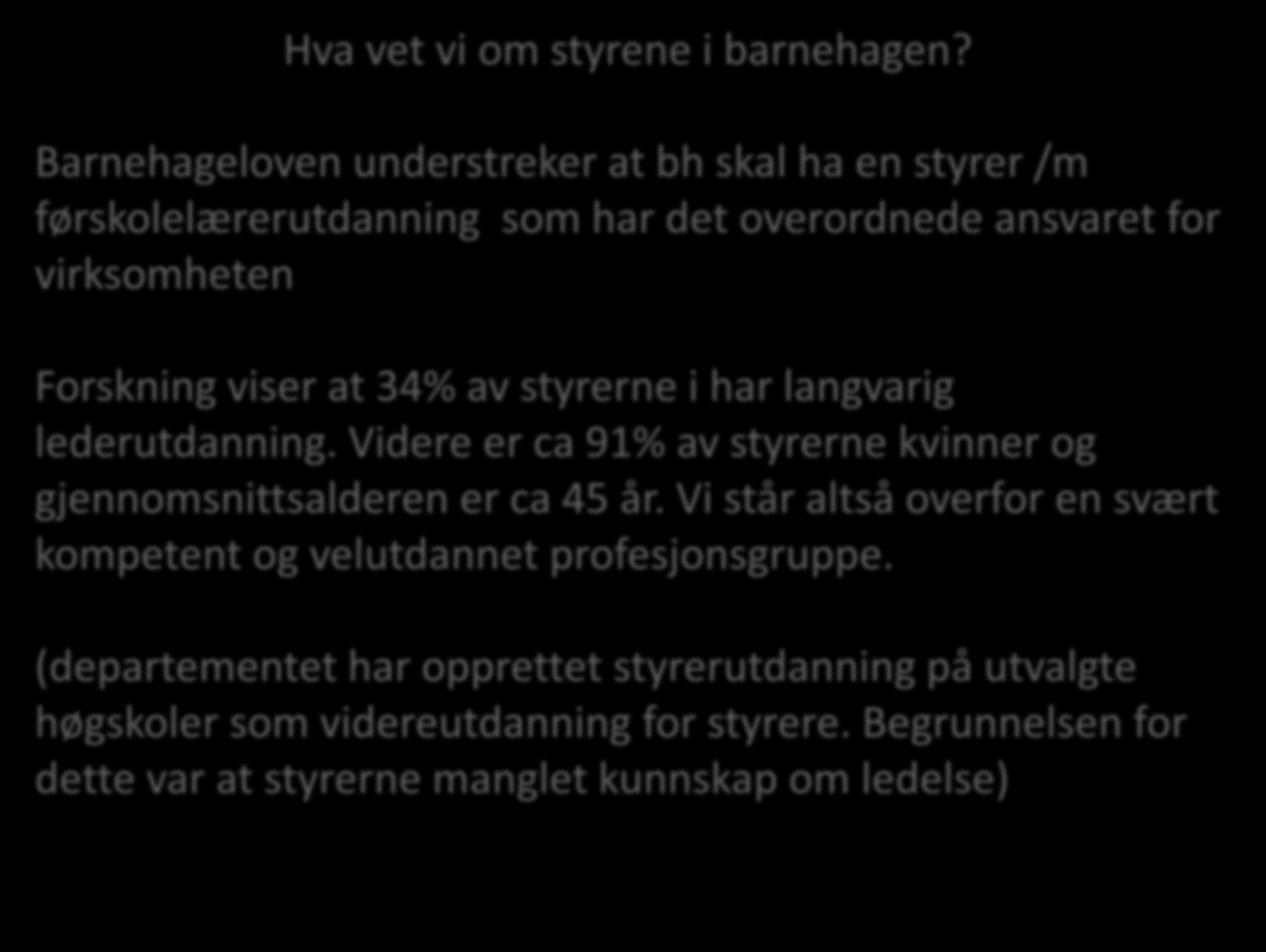 Hva vet vi om styrene i barnehagen?