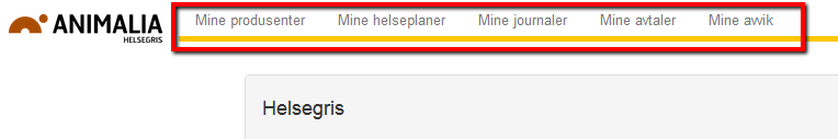 6. Meny-linje til hovedfunksjonene I den øvre meny-linjen har en rask tilgang til de viktigste funksjonene i Helsegris.