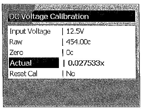 Konfigurasjon Det først bildet som kommer opp er «DC Voltage» Voltkalibrering viser i utgangspunktet hva som er satt fra fabrikken. Dersom du ønsker å endre kalibreringen, gjør følgende.