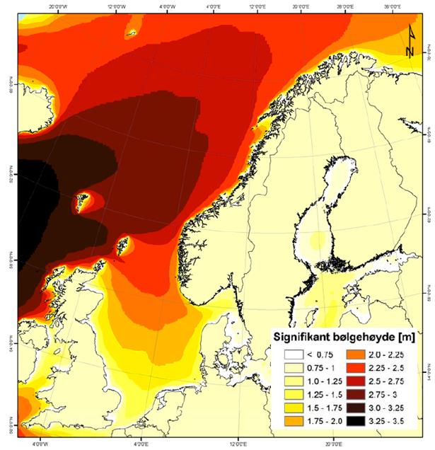 Den dominerende vindretningen i Nordsjøen (56-58 N) i løpet av året er fra sørvest, med et sterkere innslag av vestlige og nordlige vinder om sommeren.
