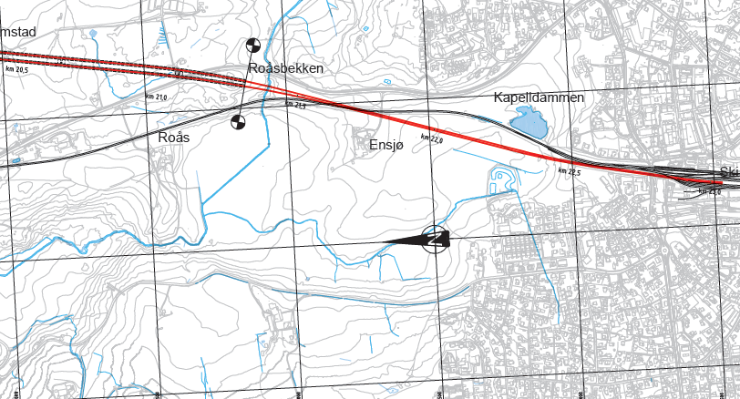 2 Målepunkt i Dalsbekken I forbindelse med PURA gjennomføres det overvåking av Gjersjøens nedbørfelt som nevnt i kap.4.2. Overvåkingspunktene for vassdrag for riggområdene ved dagsone Ski og Ski stasjon er vist under.