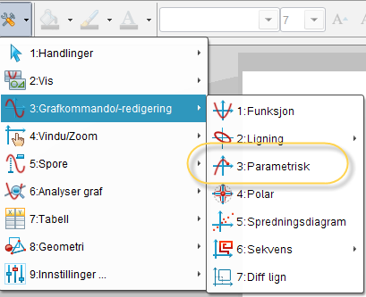 Funksjoner vektorfunksjoner Vektorfunksjoner behandles som vanlige funksjoner, men Grafvinduet må være satt i Parametrisk modus.