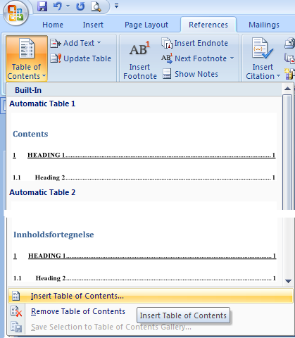5 Andre nyttige funksjoner 5.1 Innholdsfortegnelse På side to i masteroppgavemalen er det satt inn en innholdsfortegnelse.