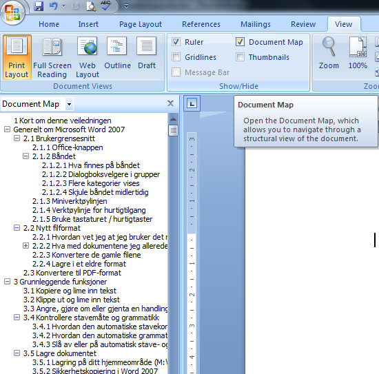 Figur 69: Ved hjelp av dokumentkartet kan du enkelt navigere i dokumentet.