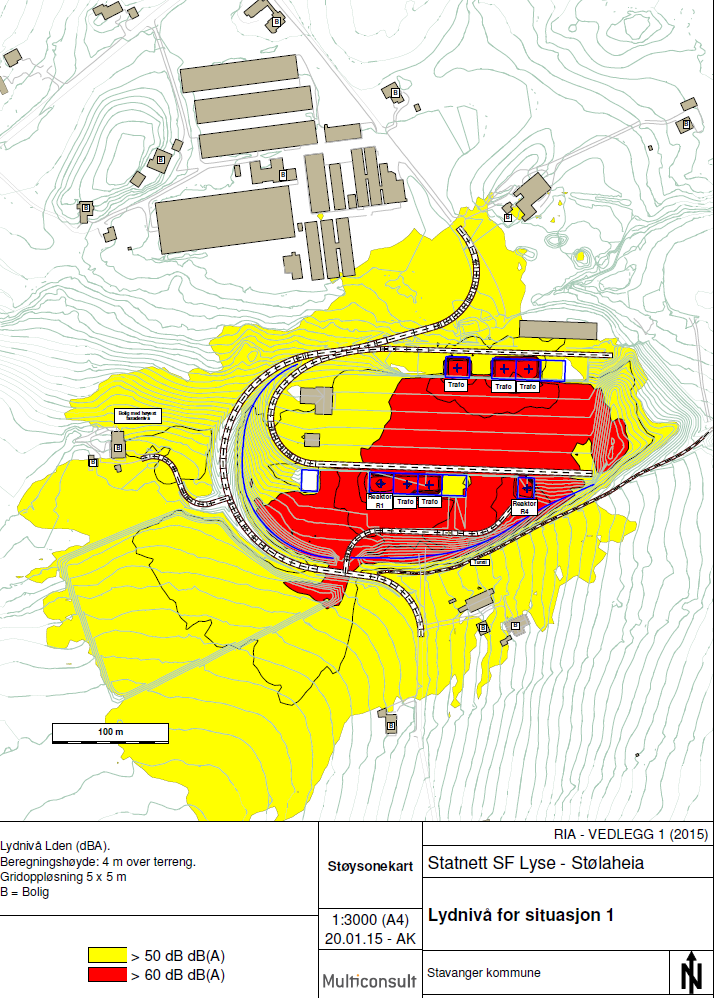 April 2015 Tilleggssøknad 2 Lyse-Stølaheia Figur 2: Støysonekart for driftsfasen av