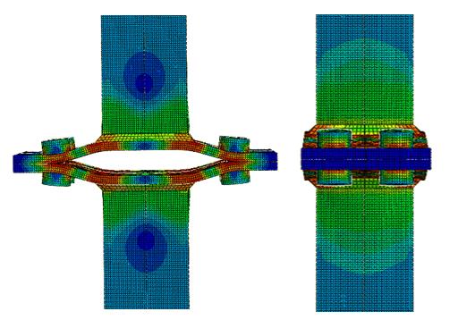 (a) Modell (b) Simulert prøvestykke Figur 7.26: Modell etter endt analyse, HUP-W700 På den modellerte modellen i figur 7.