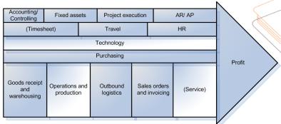 SAP supporting the business Business logic Management logic Economy model Controlling area MRP area GL acc Valuation class Employee