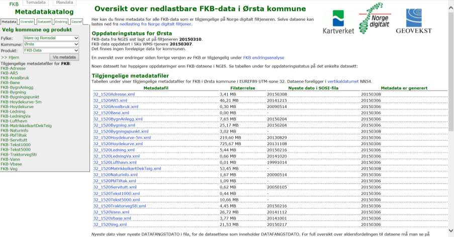 Dette vises i endringsloggen i Metadatakatkalogen Når data er lagt ut på serveren