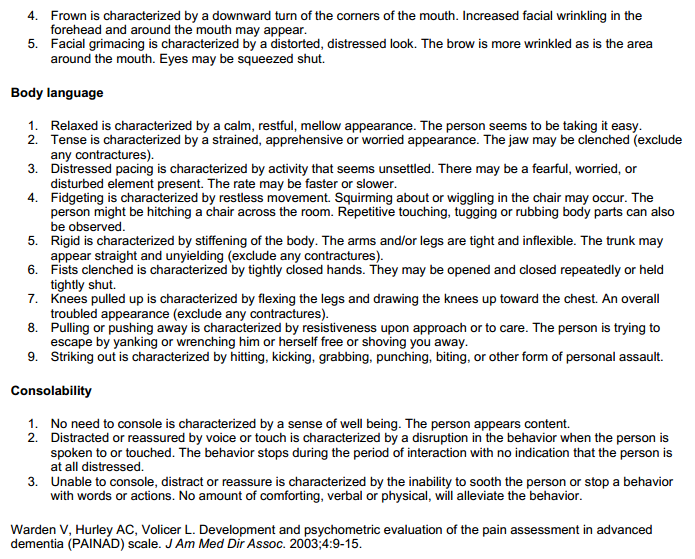 American Medical Directors Association (2004) Pain Assessment in Advanced Dementia