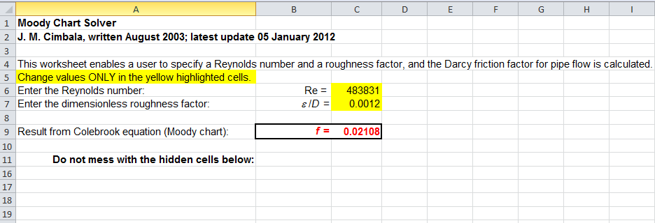 Vedlegg A A-1 Automatisert regneark for utregning av friksjonskoeffisient etter Moodys diagram.