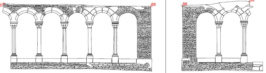 Tilstandsvurdering Lyse 2012 Klostergården Figur 176. I buene er opprinnelig kleberstein i direkte kontakt med sementmørtel i rekonstruksjonene (foto: Byantikvaren 2008). Figur 177.