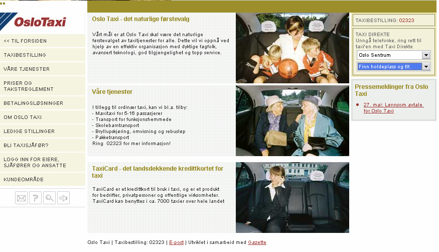 78 Som et annet eksempel på nettsider for andre trafikantgrupper har vi under tatt med et eksempel på nettside for reisende med taxi.