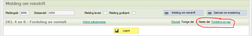 Fordeling av tap 23 Fordeling av reintall Etter at alle medlemmer og riktige personopplysninger er registrert kan man fordele reintallet på medlemmene i siidaandelen.