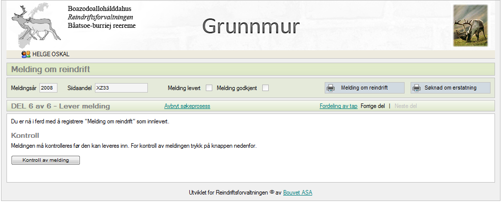 32 Veiledning til elektronisk melding om reindrift kommer man tilbake til skjemaet som er oppdatert automatisk med de avganger som akkurat er registrert.