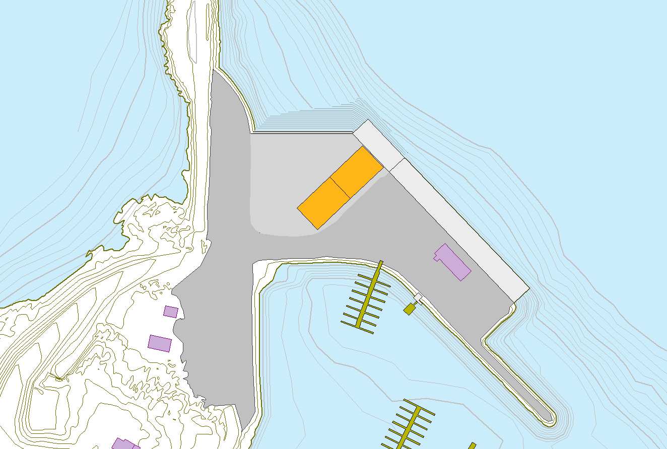 Ved å ta i bruk området på eksisterende molo, vil det gi et industriareal på ca 5000-6000 kvm. Hurtigrutekaia kan også benyttes av større fartøy dersom fiskerikaia er i bruk.