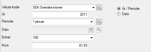I eksempel er valutakode SEK Sverige - benyttet, men det fritt opp til bruker å benytte annen kode.