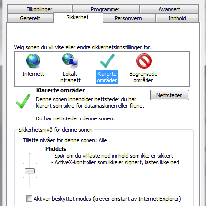 5. Høyreklikk og velg «Avinstaller» 6. Følg instruksjonen og restart PC-en for å få IE 9 installert. F. Sikkerhetsinnstillinger Internet Explorer 9 1. Åpne IE 9 2.
