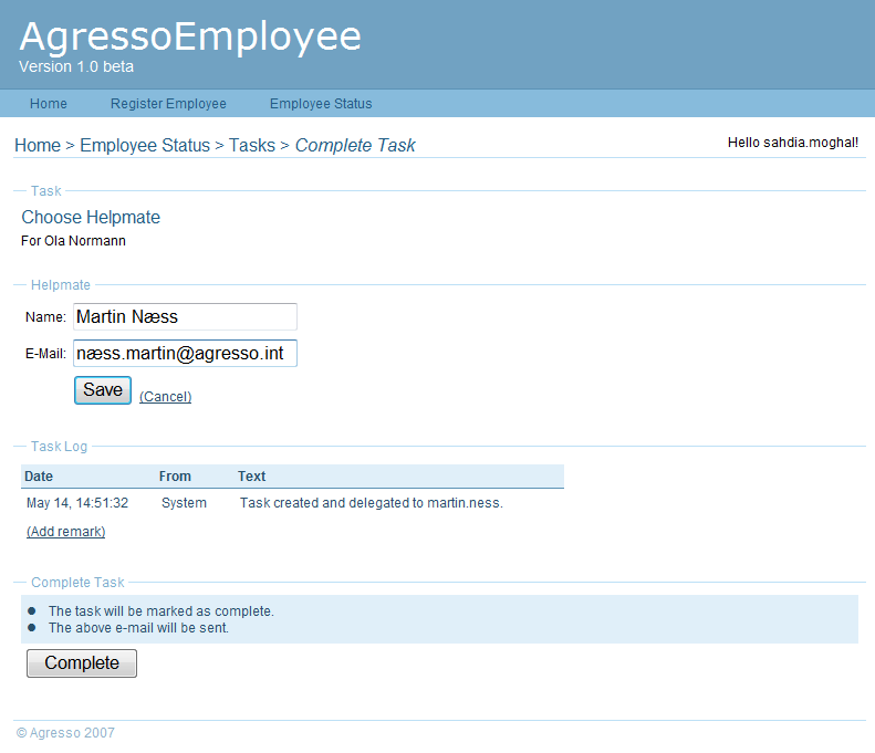 3.5 Tildele fadder For å velge fadder til en nyansatt klikk Do Now etter Choose Helpmate fra Tasks.