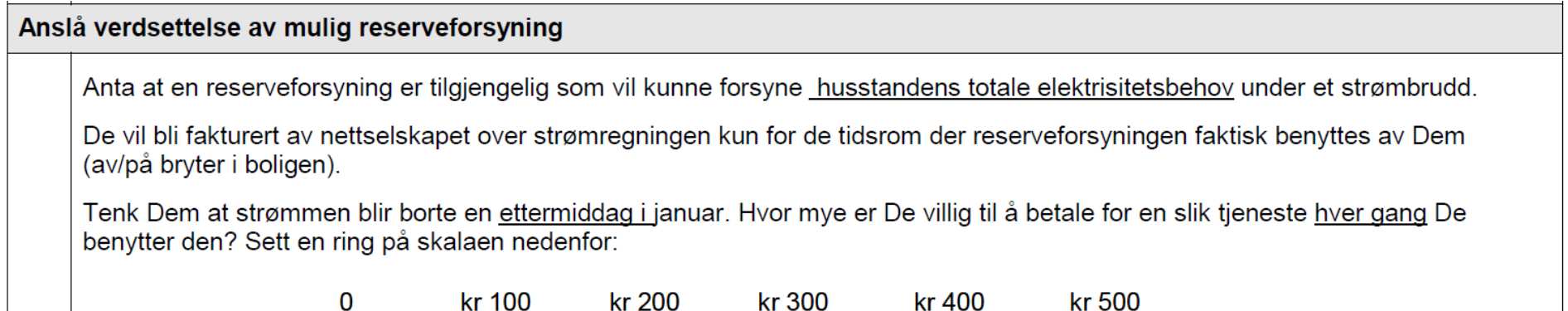 Også her svinger svarene voldsomt, f.eks. mellom 0 og 91 kroner for en times avbrudd. (Figur 7 i Samdal m.fl. (2002) tyder på at ca.