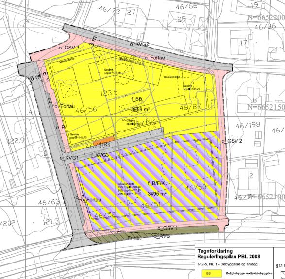 BBB3 (BB) BS1 (B/F/K) Utbyggingspotensial BBB3 (BB): TBRA boligformål i utarbeidet prosjekt er inntil 6 700m 2 innenfor felt BBB3 (BB). Parkering i kjeller.