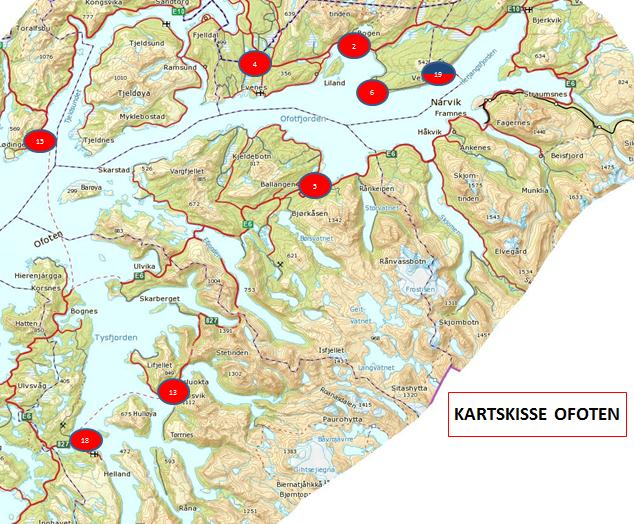 Oppgave 2 var utlevert rangeringsskjema for utfylling: Figur 2: Oppgave 2 - rangering alternativer 1-6 Annet utlevert materiale: Kartskisser, som vist under, med løsningsalternativer fremkommet fra