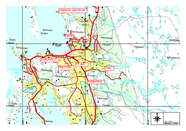 OMRÅDE SENTRUM Område sentrum består av gardsnummer 67 Havn, 66 Vodl, 65 Fitjar, 64 Skålavikjo og 63 Prestbø.